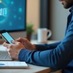 Empleado fichando con aplicacion para fichar en el trabajo